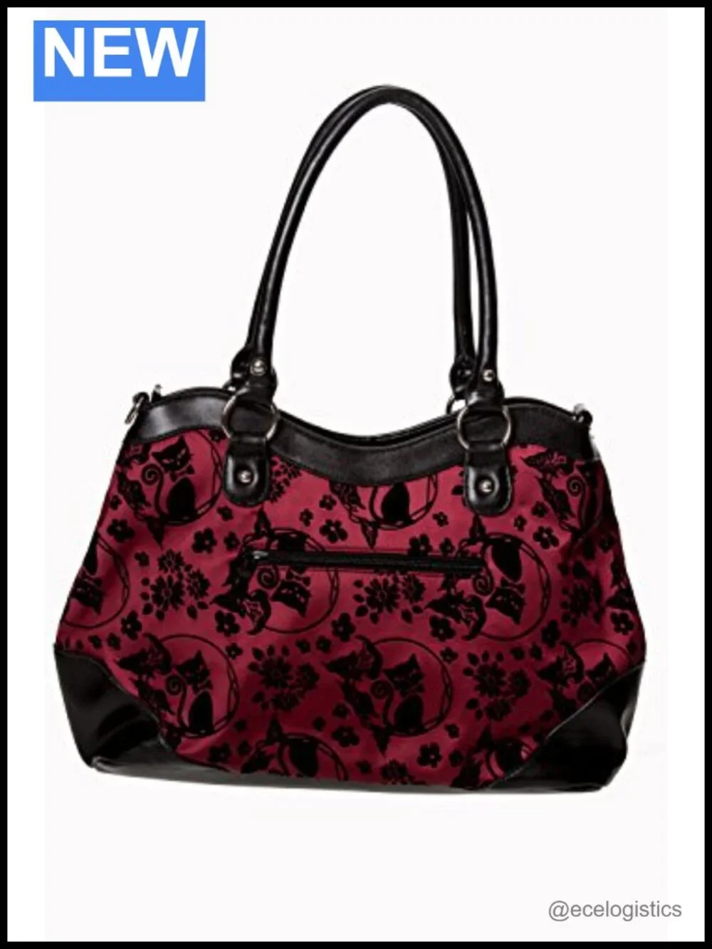 Gothic Velvet Purse Handbag Shoulder Bag with Bat Motifs Adjustable Strap